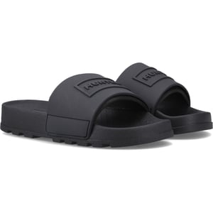 Hunter Core Embossed Slider Polyester Dames Zwarte Slippers