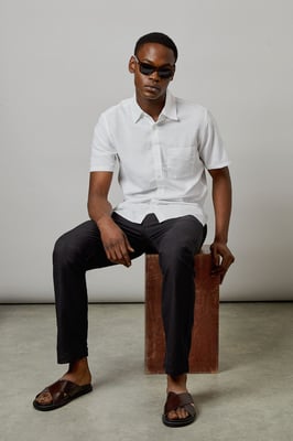 White Linen Blend Short Sleeve Shirt