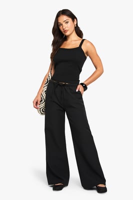 Petite Woven Elasticated Waist Straight Leg Trousers