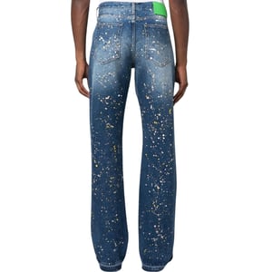 Relax-slim-fit blauwe jeans met gebroken witte verf