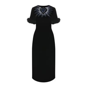 Fendi fluwelen midi-jurk met bontrand
