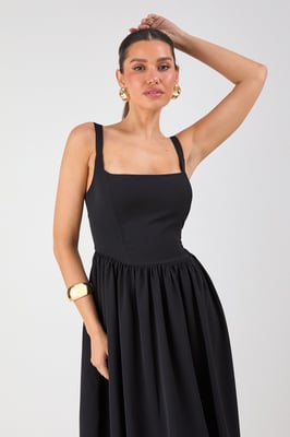 Square Neck A Line Midi Dress