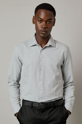 Dark Grey Dobby Slim Fit Long Sleeve Shirt