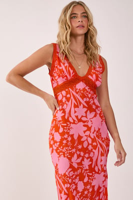 Floral Lace Insert Plunge Maxi Dress