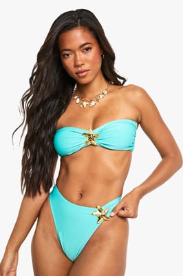 Starfish Trim Bandeau Bikini Top & Tanga Bikini Bottoms Set