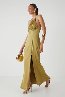 Halter Neck Split Hem Maxi Dress