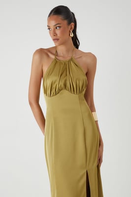 Halter Neck Split Hem Maxi Dress