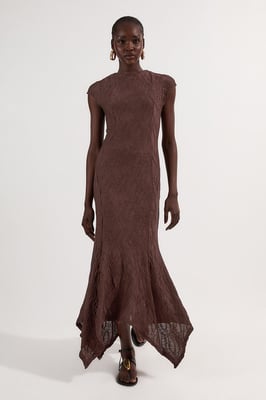Textured Hanky Hem Short Sleeve Trim Detail Jersey Maxi Dress