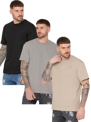Enzo | 3 Pack Oversized Crew Neck T-Shirt - BLK/GRY/OATMEL