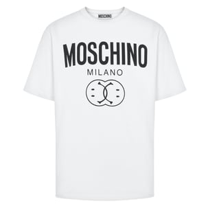 Moschino Milano Dubbel Smiley Logo Vit T-shirt