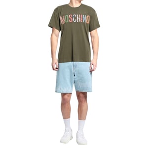 Moschino Bold Geborduurd Veelkleurig Logo Groen T-shirt