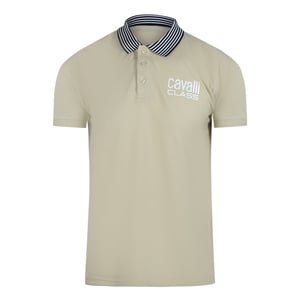 Cavalli Class Striped Collar Beige Polo Shirt