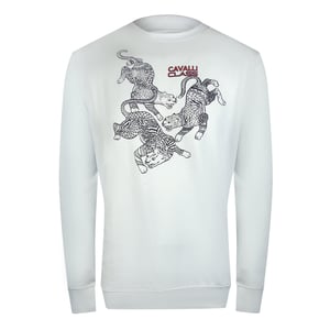 Cavalli Class Paisley Leopard Design Off White Sweatshirt