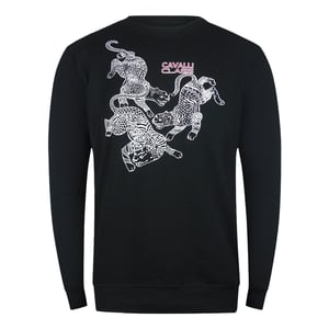 Cavalli Class Paisley Leopards Design Black Sweatshirt