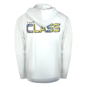 Cavalli Class Bold Floral Logo Off White Zip-up Hoodie