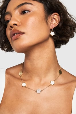 Enamel Embellished Flower Detail Necklace