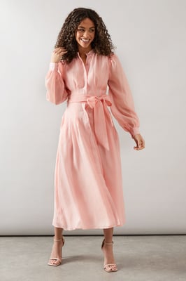 Textured Organza Midi Shirt Dress