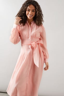 Textured Organza Midi Shirt Dress