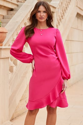 Cerise Pink Ruffle Detail Fit & Flare Dress