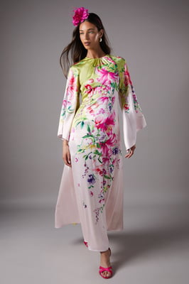 Long Sleeve Satin Printed Maxi Dress