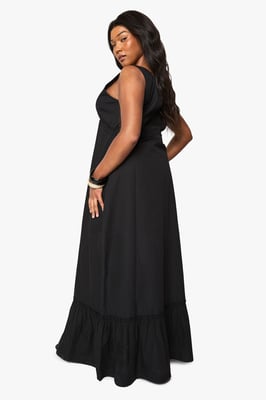 Plus Cotton Poplin Ruched Tie Detail Maxi Dress