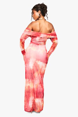 Blurred Abstract Bardot Maxi Dress