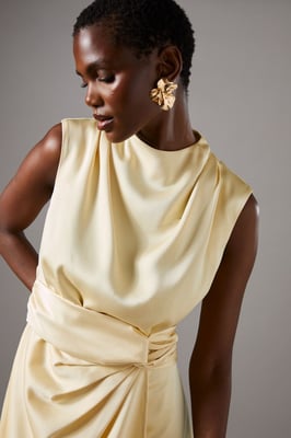 Satin Midi Dress With Twist Waist