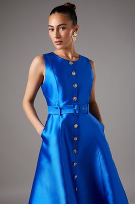 Button Through Belted Prom Dress