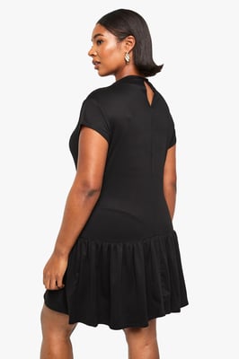 PLUS SUPERSOFT HIGH NECK DROP HEM SKATER DRESS