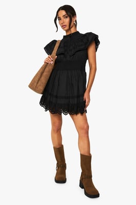 Petite Layered Frill Button Detail Mini Dress