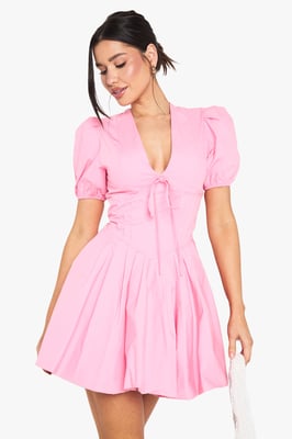 Tall Corset Detail Puff Sleeve Milkmaid Skater Dress