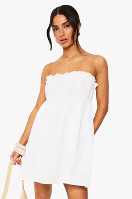 Petite Linen Shirred Bandeau Mini Dress