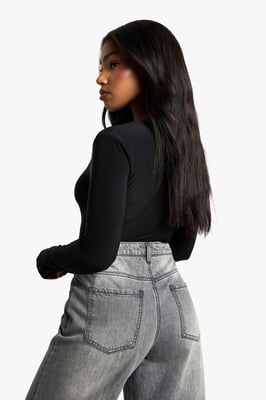 Double Layer Slinky Plunge Front Long Sleeve Bodysuit