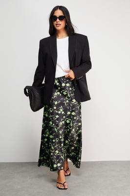 HCD Print Satin Bias Midi Skirt