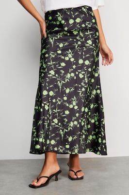 HCD Print Satin Bias Midi Skirt