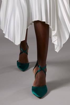 Wide Fit Treat Satin Cross Strap Pointed Block Heel Court Shoes