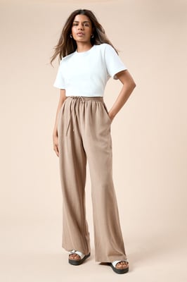 Petite Tie Waist Woven Trousers