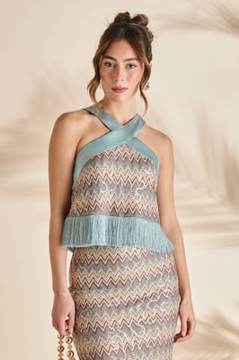 Sequin Crochet Tassel  Holiday Top
