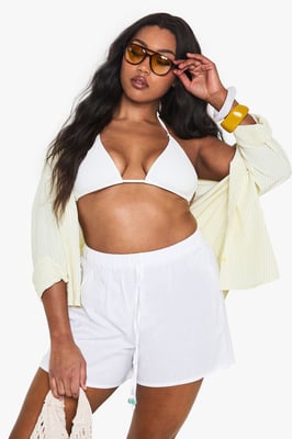 Plus Linen Beaded Beach Shorts