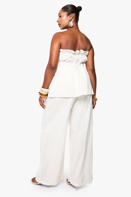Plus Linen Look Longline Bandeau And Wide Leg Trouser Co-Ord