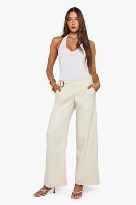 Low Rise Belted Straight Leg Trousers