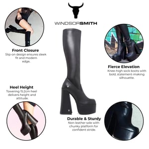 Windsorsmith Dam Svarta Knähöga Stövlar med Platå Goth-Klack - Survival