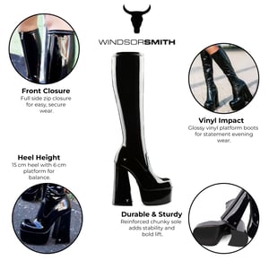 Windsorsmith Dam Svarta Knähöga Sock Platform Goth Heel Boots - Söt