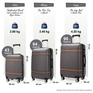 Hardshell Charcoal Black Cabin Suitcase Robust ABS Lightweight Luggage Holiday Bag