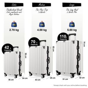 Harde witte koffer, robuuste 8-wiel bagage, handbagagetas