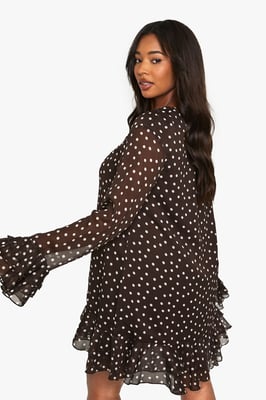 Plus Polka Dot Chiffon Smock Dress