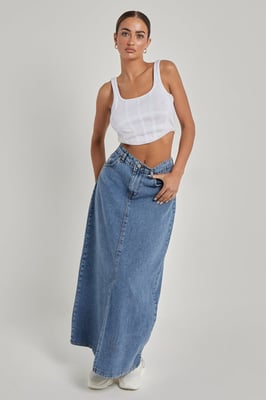 Denim Split Front Maxi Skirt