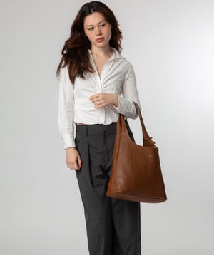 'Renata' Rich Tan Leather Shoulder Bag