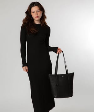 'Lara' Black Leather Tote Bag