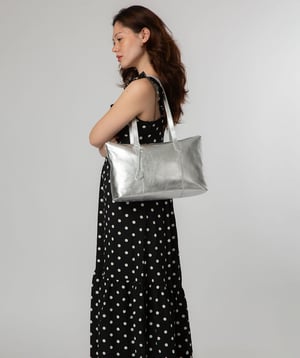 'Maria' Metallic Silver Leather Tote Bag